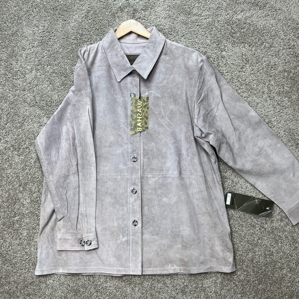 Brandon Thomas Leather Shirt Jacket Womens 2X Taupe Long Sleeve Washable Suede